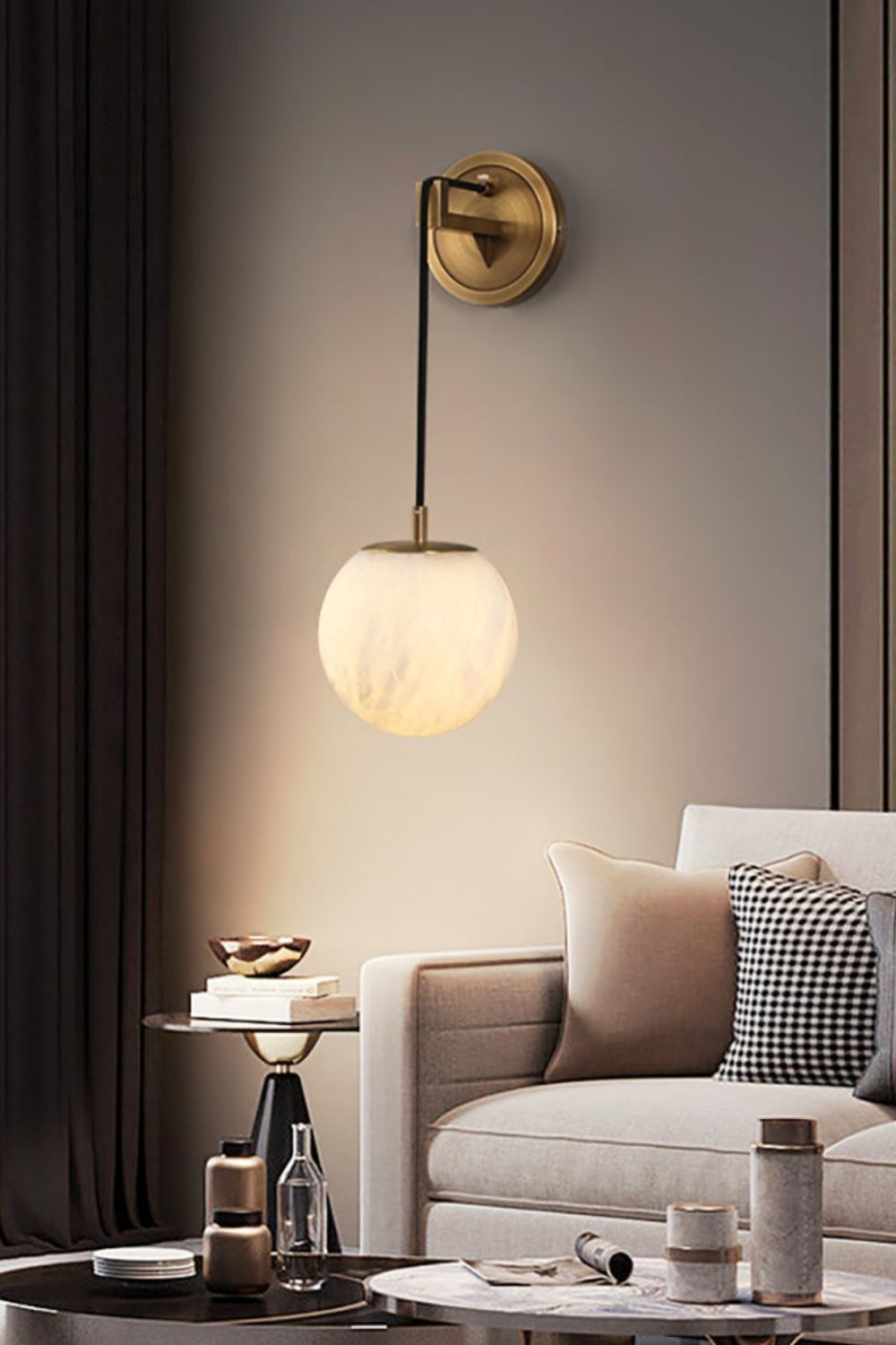 Minimalist Spherical Alabaster Wall Lamp - view 10 | everlamps