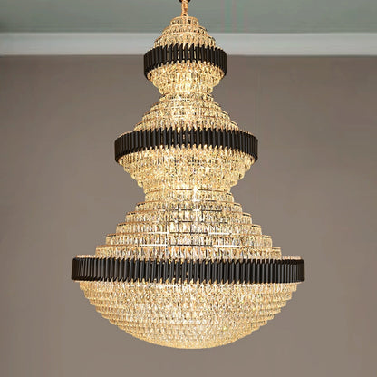 ValleyLamps free shipping worldwide 2022 newest and high quality light fixture customization D 70.9'' * H 102.4'' extra length cool magnificient black and golden iron crystal chandelier luxurious design foyer staircase high ceiling living room