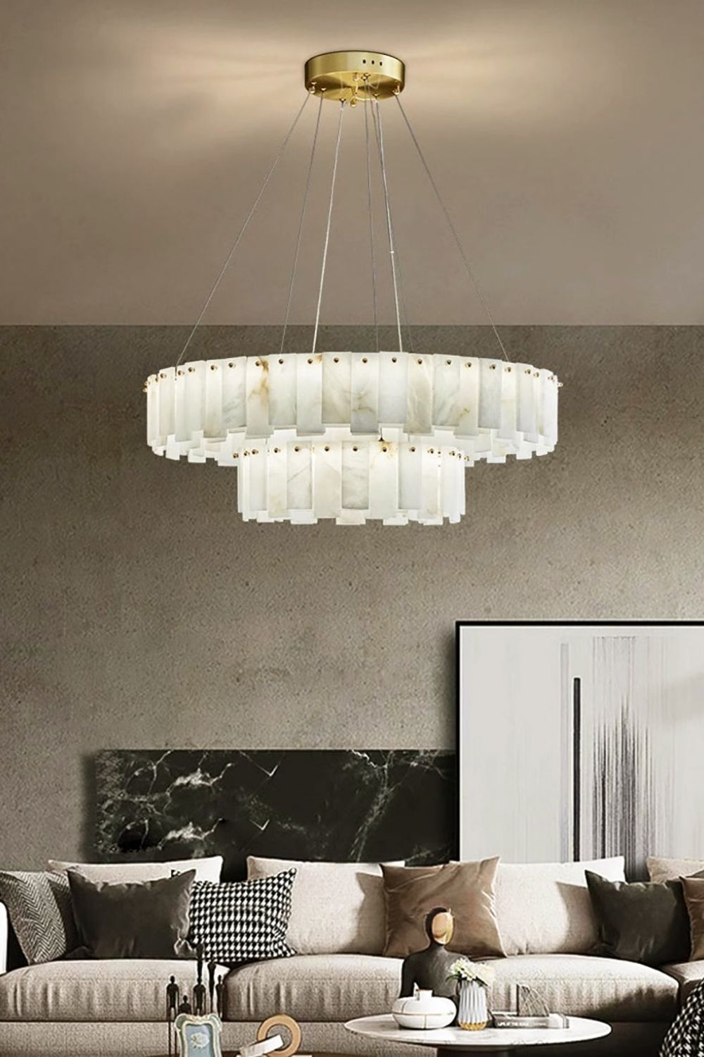 Modern Alabaster Celestial Round Chandelier - view 9 | everlamps