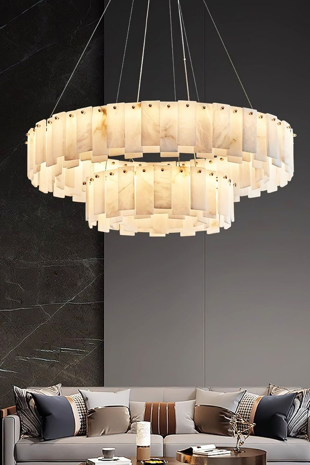 Modern Alabaster Celestial Round Chandelier - view 5 | everlamps