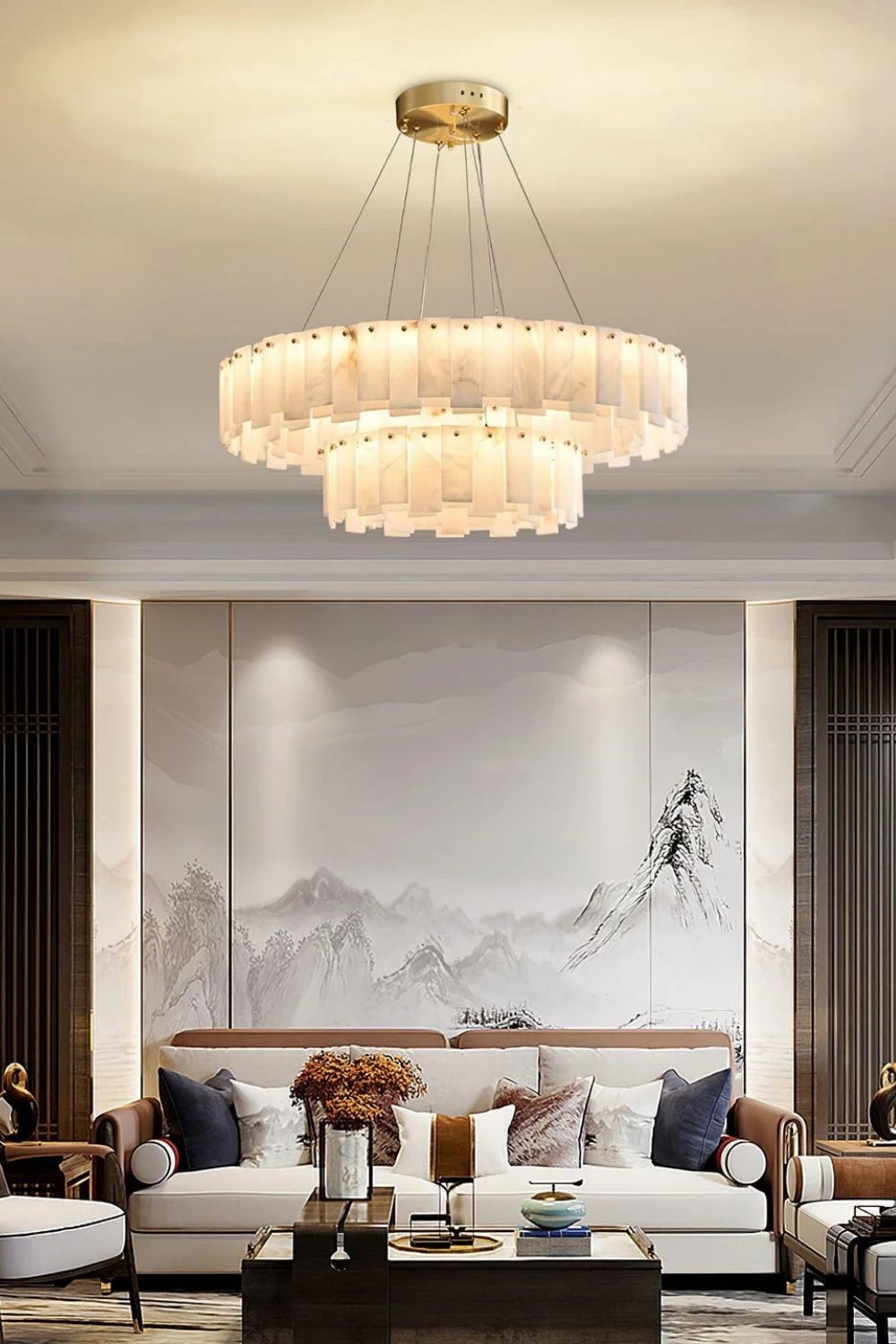 Modern Alabaster Celestial Round Chandelier - view 6 | everlamps