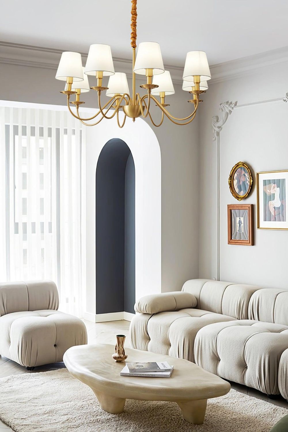 Modern Brass Fabric Chandelier - view 6 | everlamps