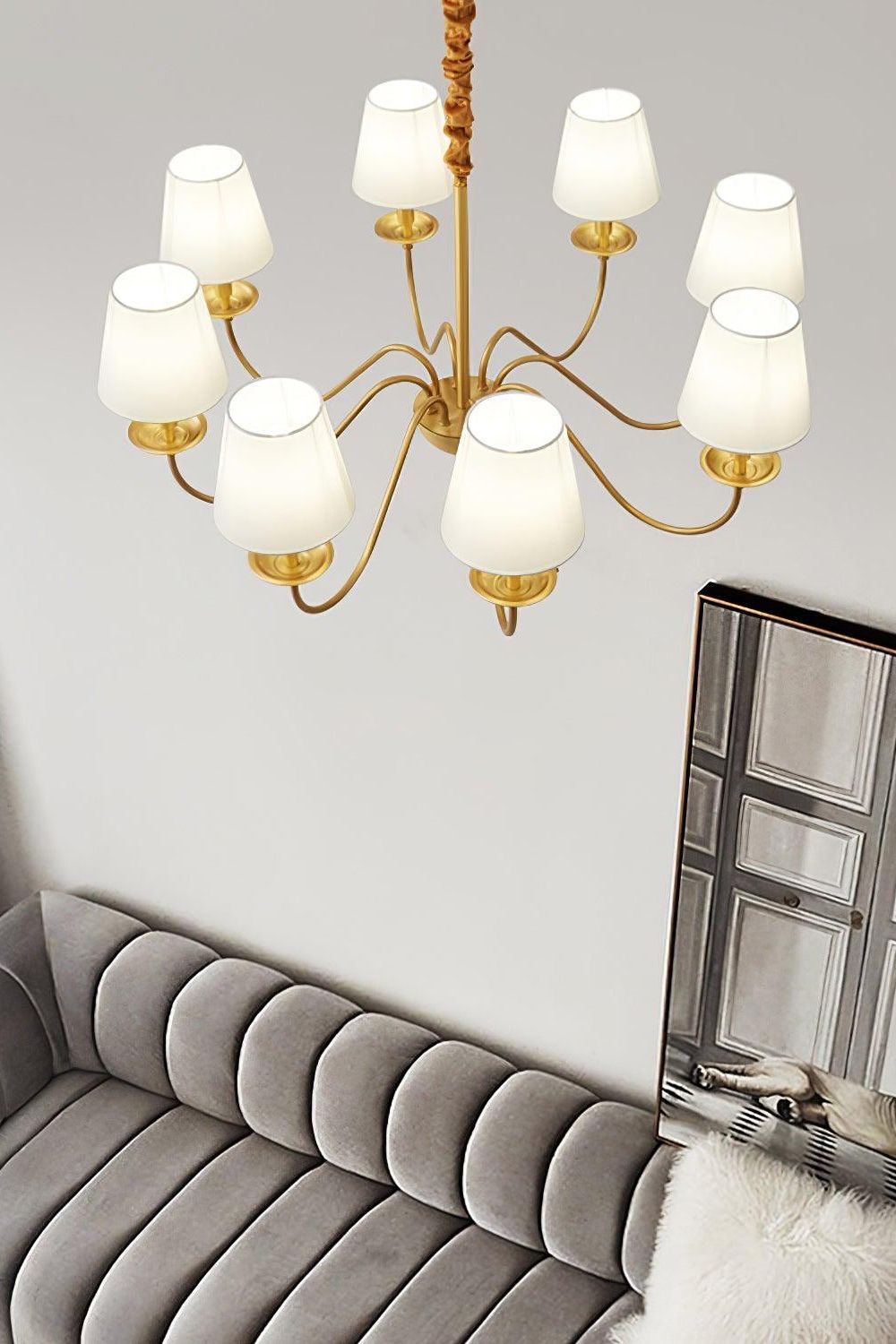 Modern Brass Fabric Chandelier - view 8 | everlamps