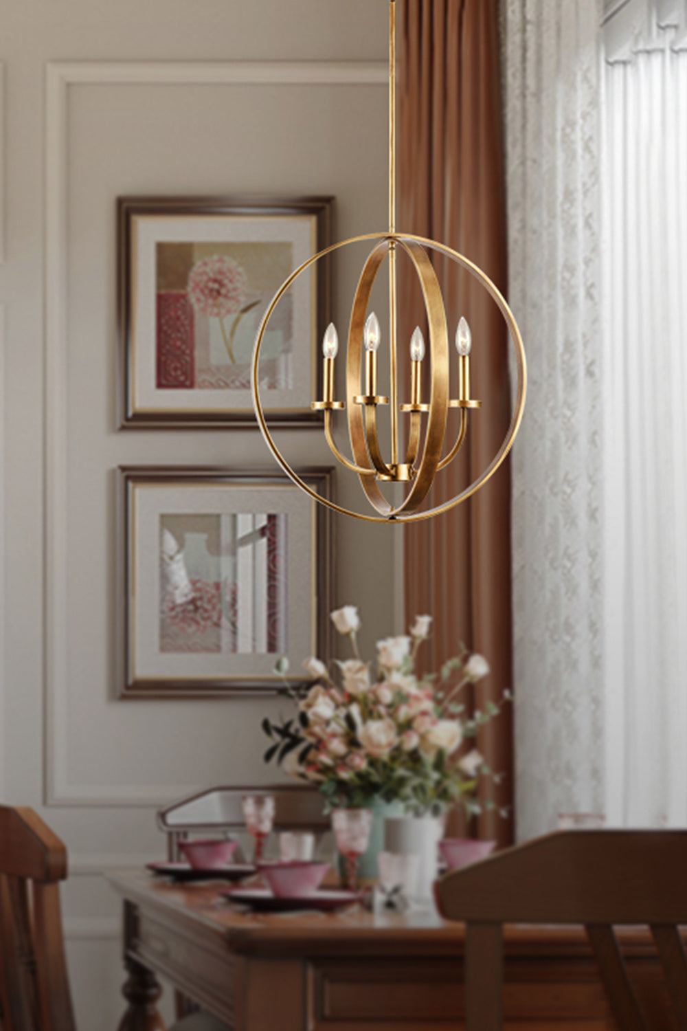 Modern Round Lantern Chandelier - view 3 | everlamps