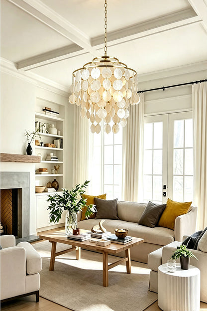 Modern Tiered Capiz Shell Chandelier