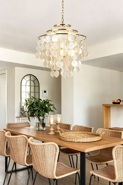 Modern Tiered Capiz Shell Chandelier