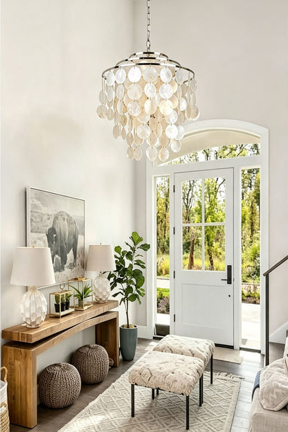 Modern Tiered Capiz Shell Chandelier