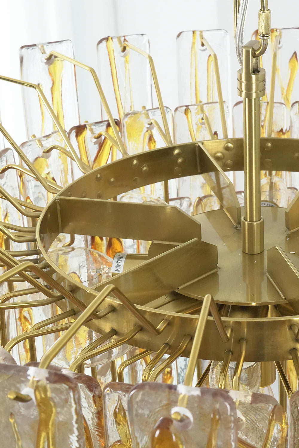 Molten Amber Glass Chandelier |Metal detail | vexa lamps