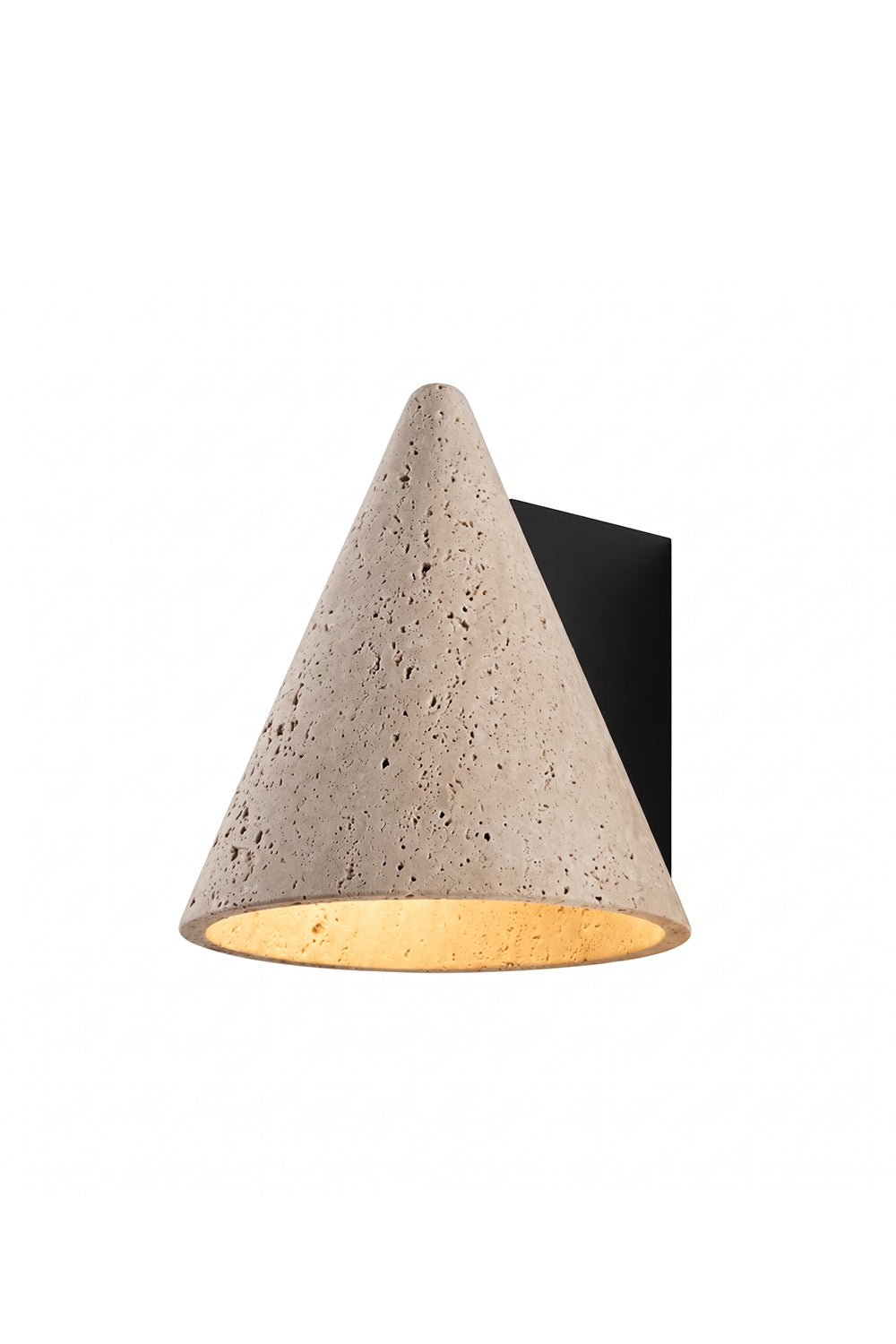 Monolith Cone Travertine Wall Sconce showcasing a textured cone design in natural yellow travertine.