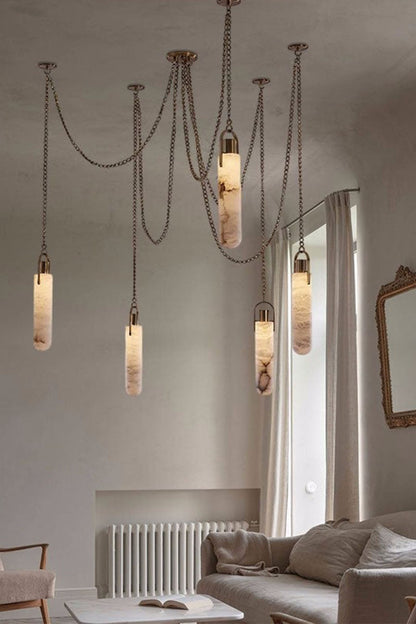 Multi-head Alabaster Cylindrical Chandelier - view 13 | everlamps