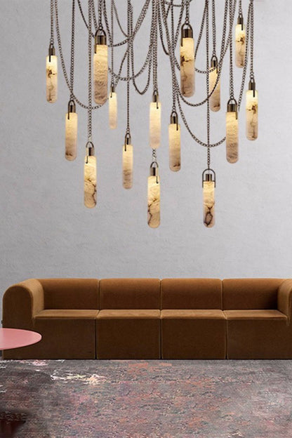 Multi-head Alabaster Cylindrical Chandelier - view 18 | everlamps