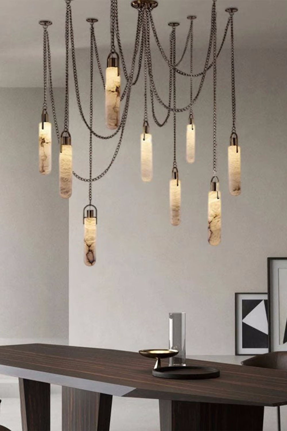 Multi-head Alabaster Cylindrical Chandelier - view 12 | everlamps