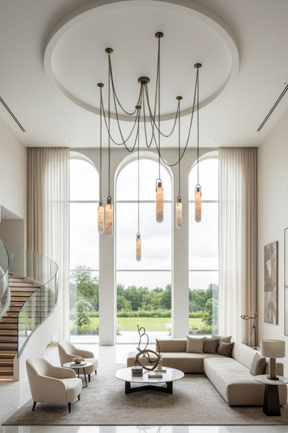 Multi-head Alabaster Cylindrical Chandelier - view 8 | everlamps