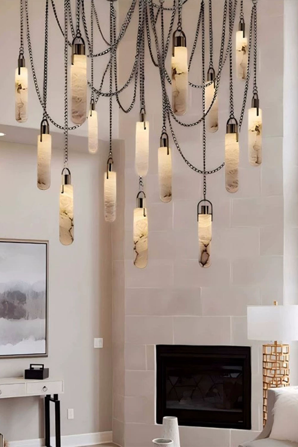 Multi-head Alabaster Cylindrical Chandelier - view 14 | everlamps