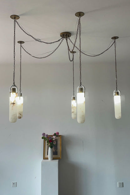 Multi-head Alabaster Cylindrical Chandelier - view 17 | everlamps