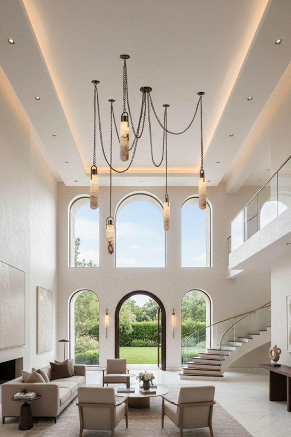 Multi-head Alabaster Cylindrical Chandelier - view 7 | everlamps