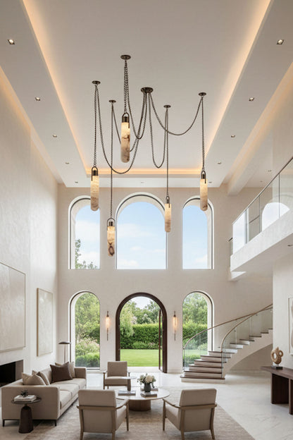 Multi-head Alabaster Cylindrical Chandelier - view 7 | everlamps