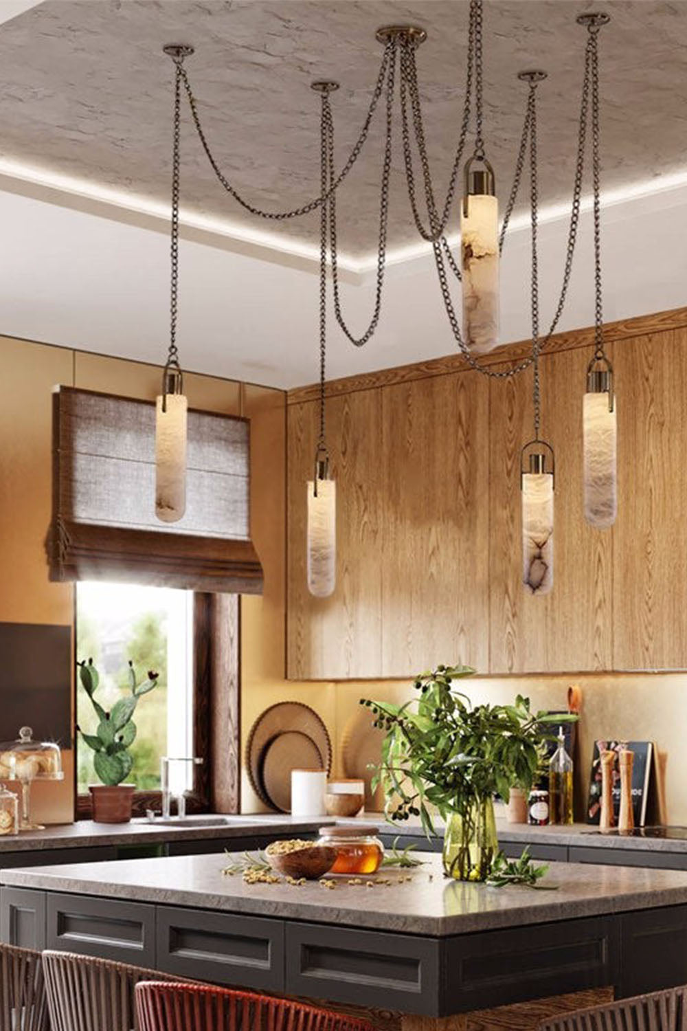 Multi-head Alabaster Cylindrical Chandelier - view 9 | everlamps