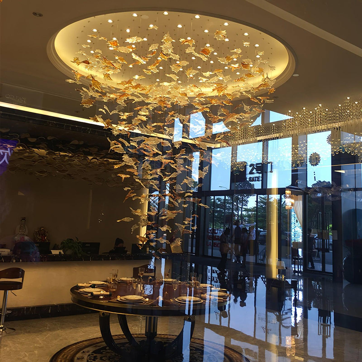 Multicolor Crystal Spiral Maple Leaf Chandelier