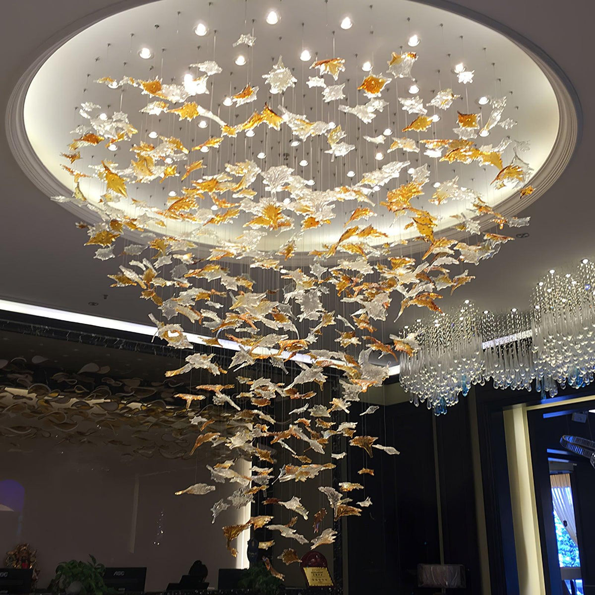 Multicolor Crystal Spiral Maple Leaf Chandelier