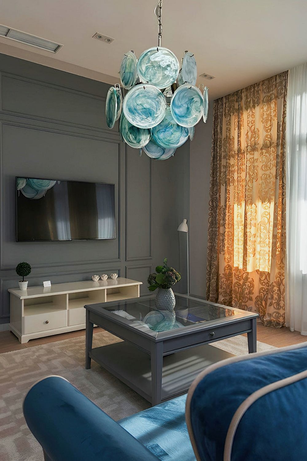Vintage Art Blue Discs Chandelier - view 5 | everlamps
