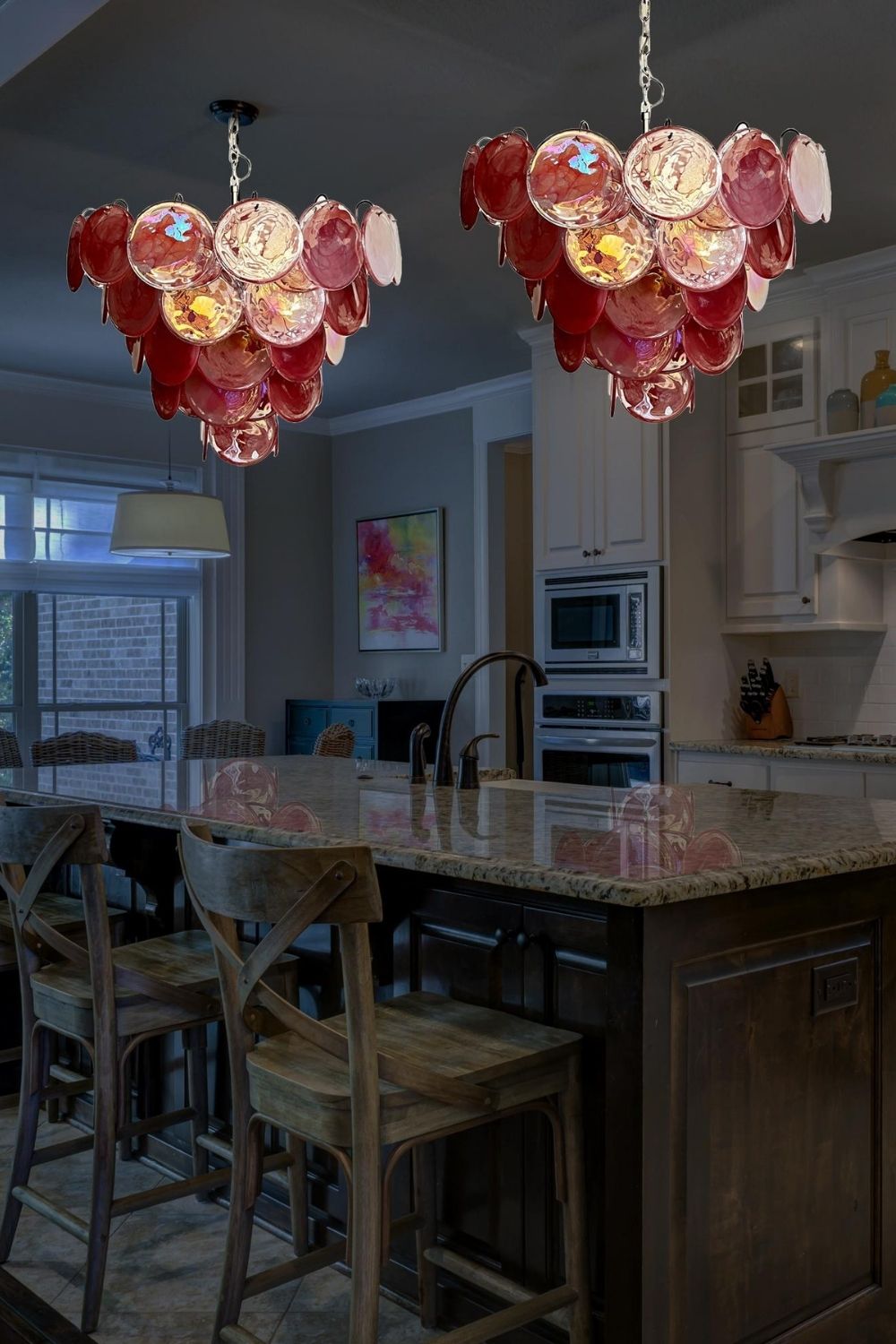Pink Glass High Quality Art Iridescent Chandelier - view 15 | everlamps