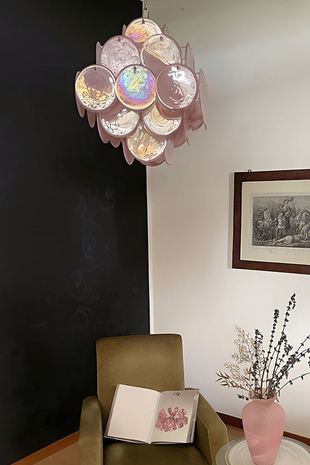 Vintage Art Pink Glass Disks Chandelier - view 6 | everlamps