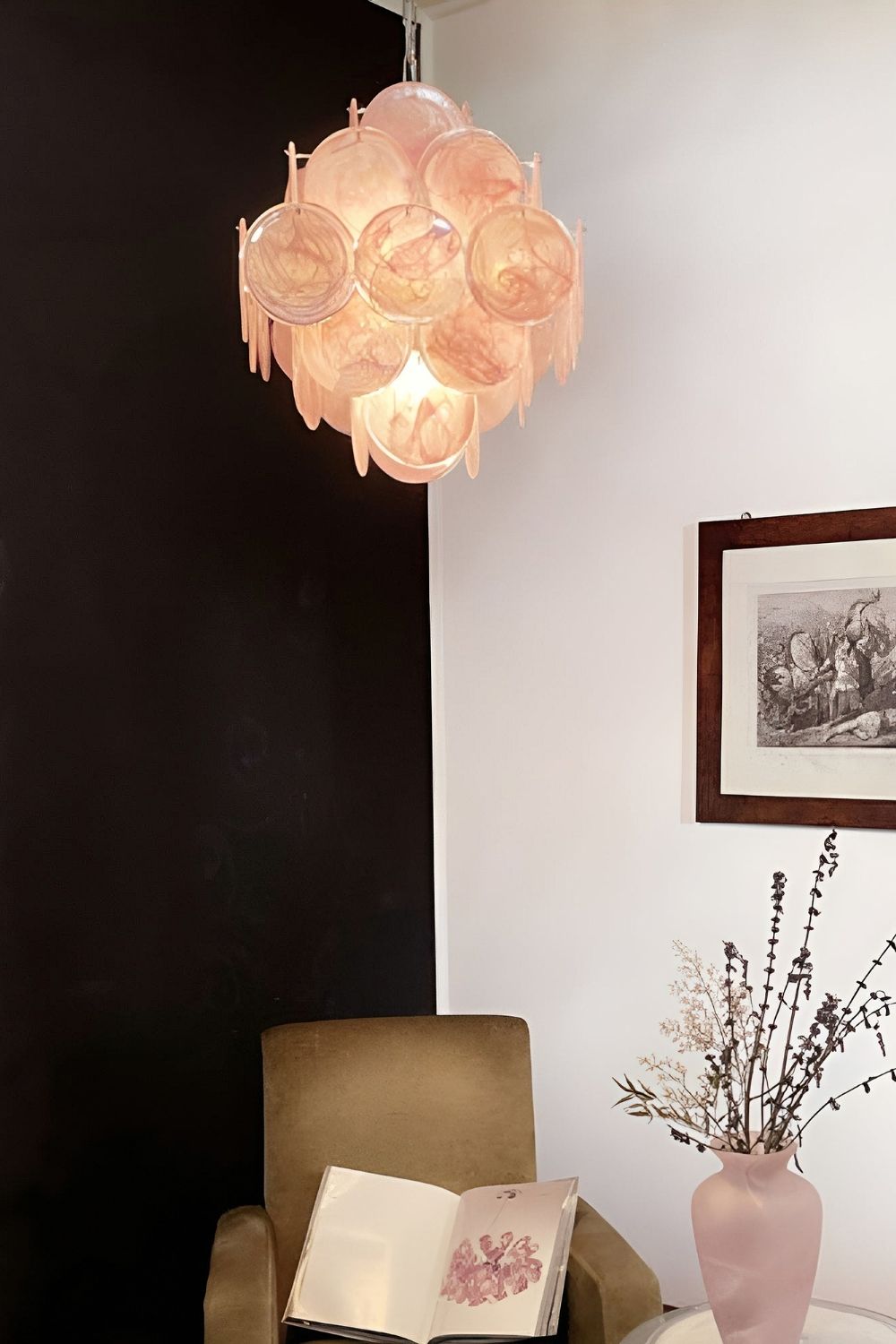 Vintage Art Pink Glass Disks Chandelier - view 7 | everlamps