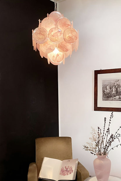 Vintage Art Pink Glass Disks Chandelier - view 7 | everlamps