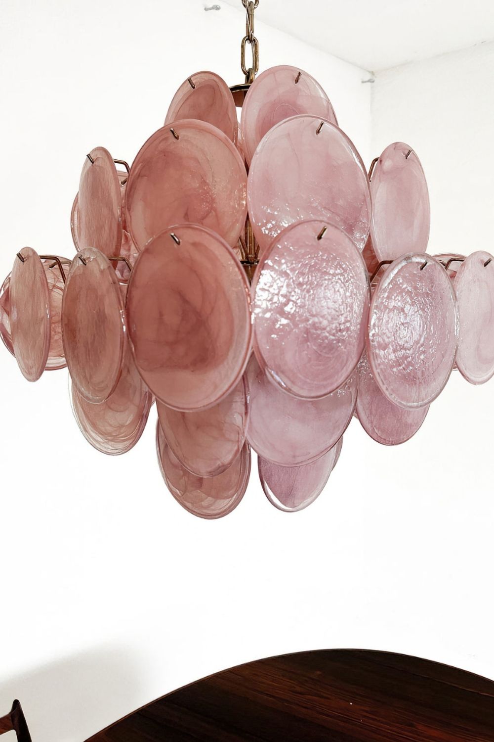 Vintage Art Pink Glass Disks Chandelier - view 9 | everlamps