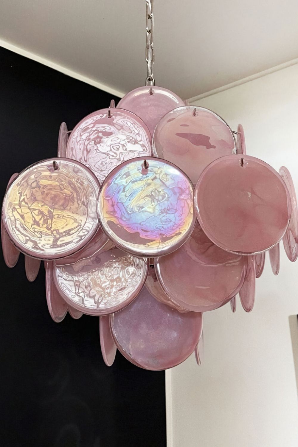 Vintage Art Pink Glass Disks Chandelier - view 10 | everlamps