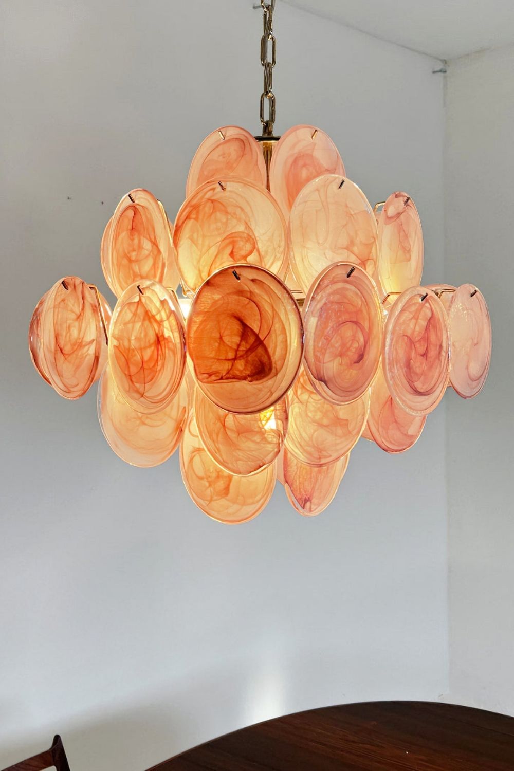 Vintage Art Pink Glass Disks Chandelier - view 8 | everlamps