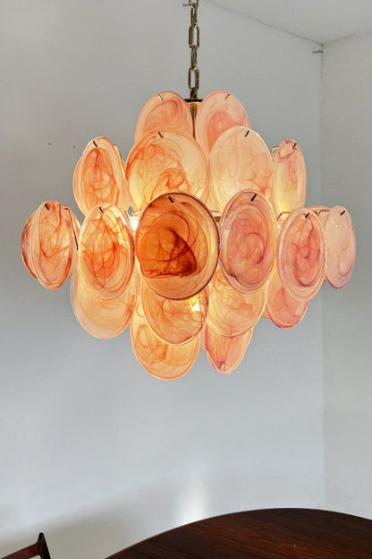 Vintage Art Pink Glass Disks Chandelier - view 8 | everlamps