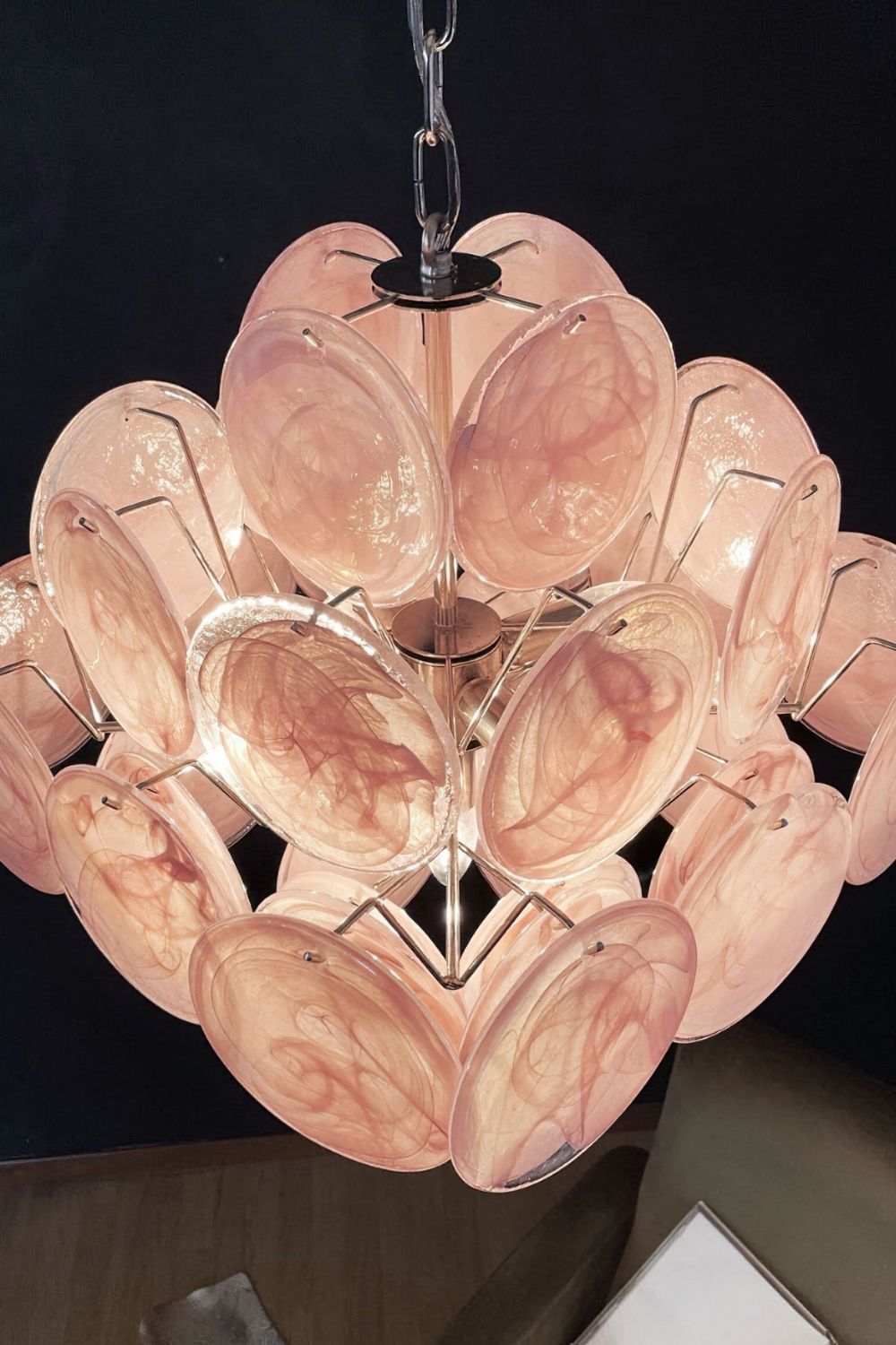 Vintage Art Pink Glass Disks Chandelier - view 11 | everlamps