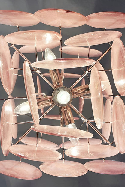 Vintage Art Pink Glass Disks Chandelier - view 19 | everlamps