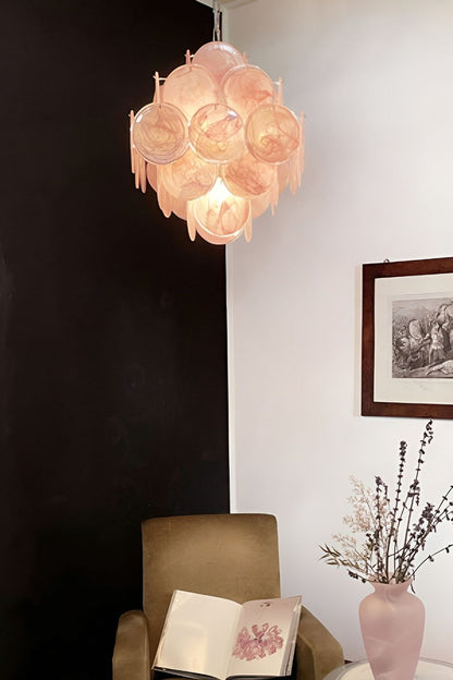 Vintage Art Pink Glass Disks Chandelier - view 4 | everlamps