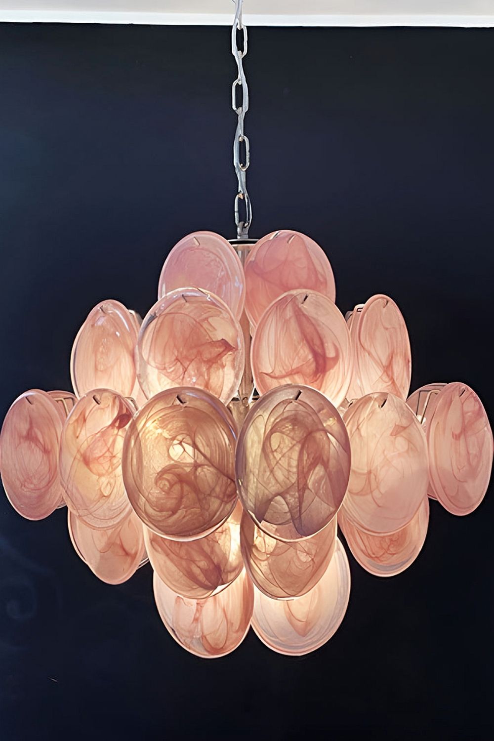 Vintage Art Pink Glass Disks Chandelier - view 15 | everlamps