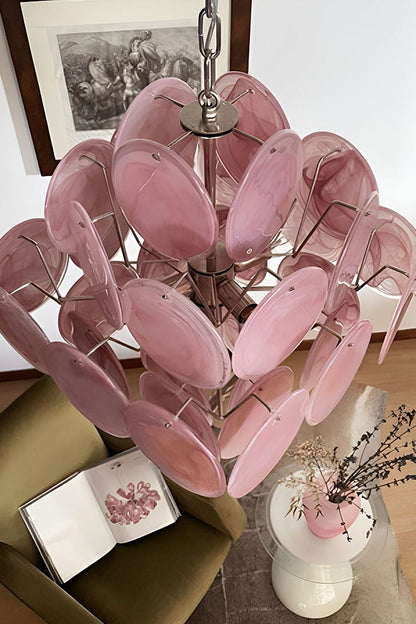 Vintage Art Pink Glass Disks Chandelier - view 12 | everlamps