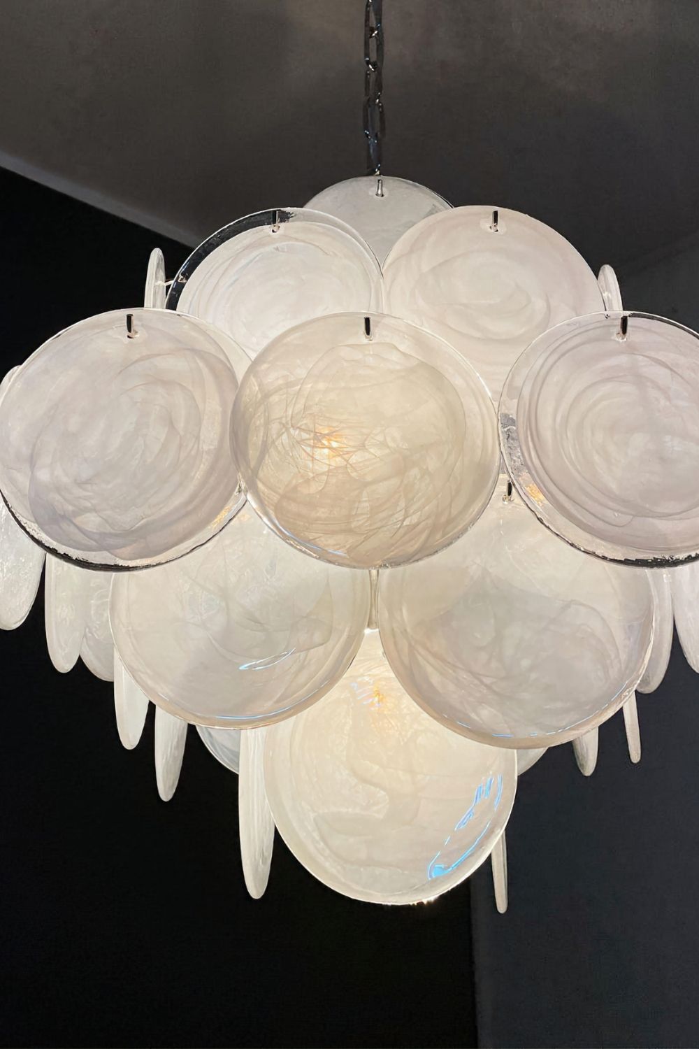 Vintage Art White Glass Disks Chandelier - view 18 | everlamps