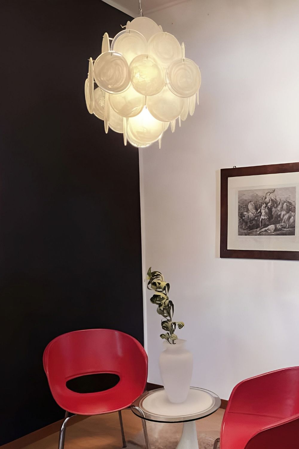 Vintage Art White Glass Disks Chandelier - view 8 | everlamps