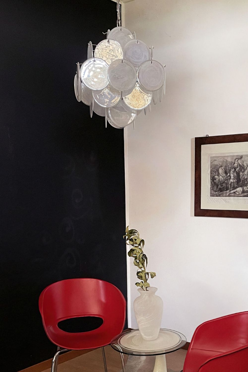 Vintage Art White Glass Disks Chandelier - view 9 | everlamps