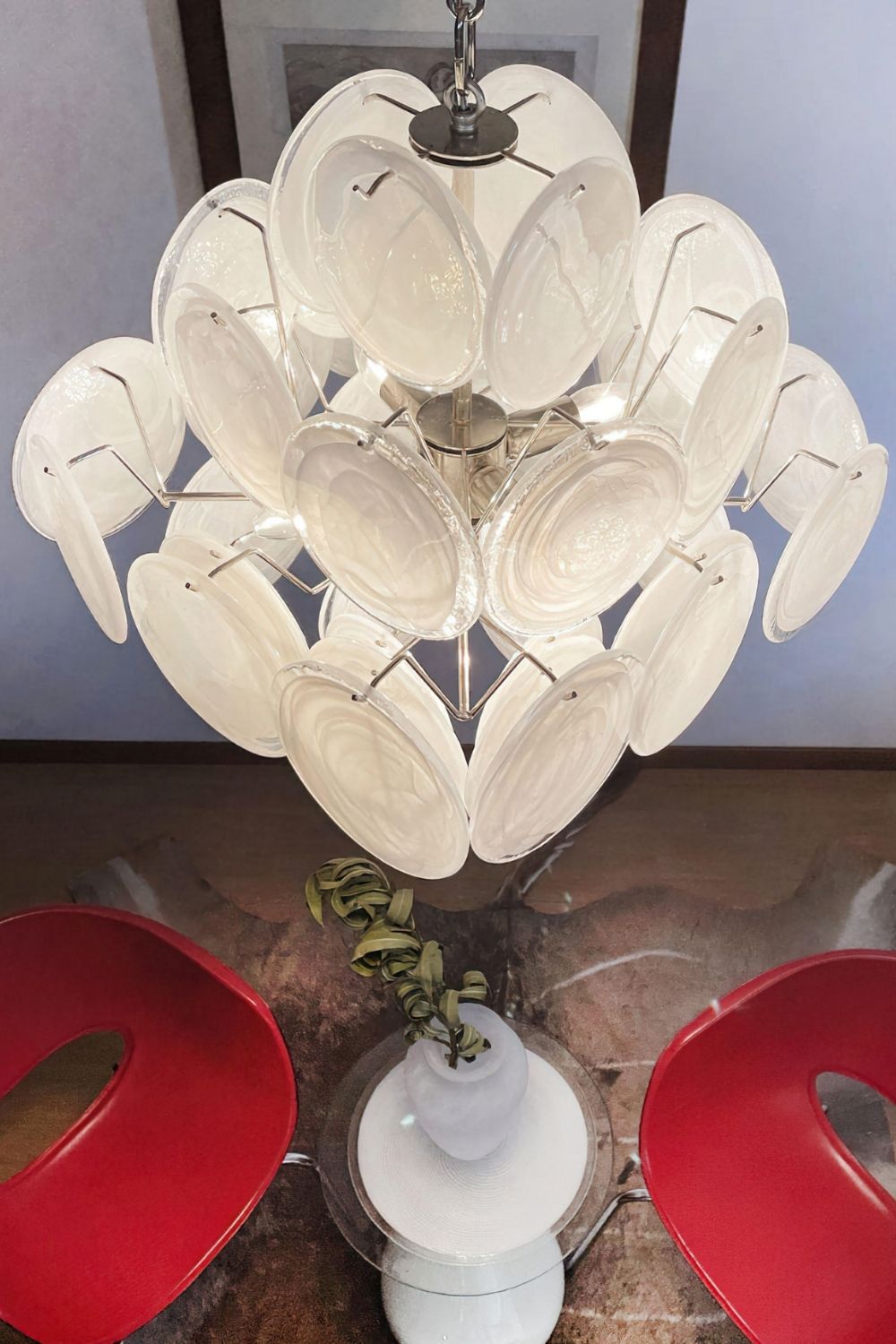 Vintage Art White Glass Disks Chandelier - view 10 | everlamps