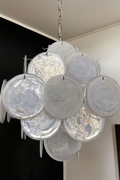 Vintage Art White Glass Disks Chandelier - view 22 | everlamps