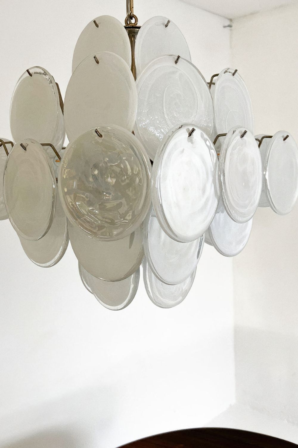 Vintage Art White Glass Disks Chandelier - view 23 | everlamps
