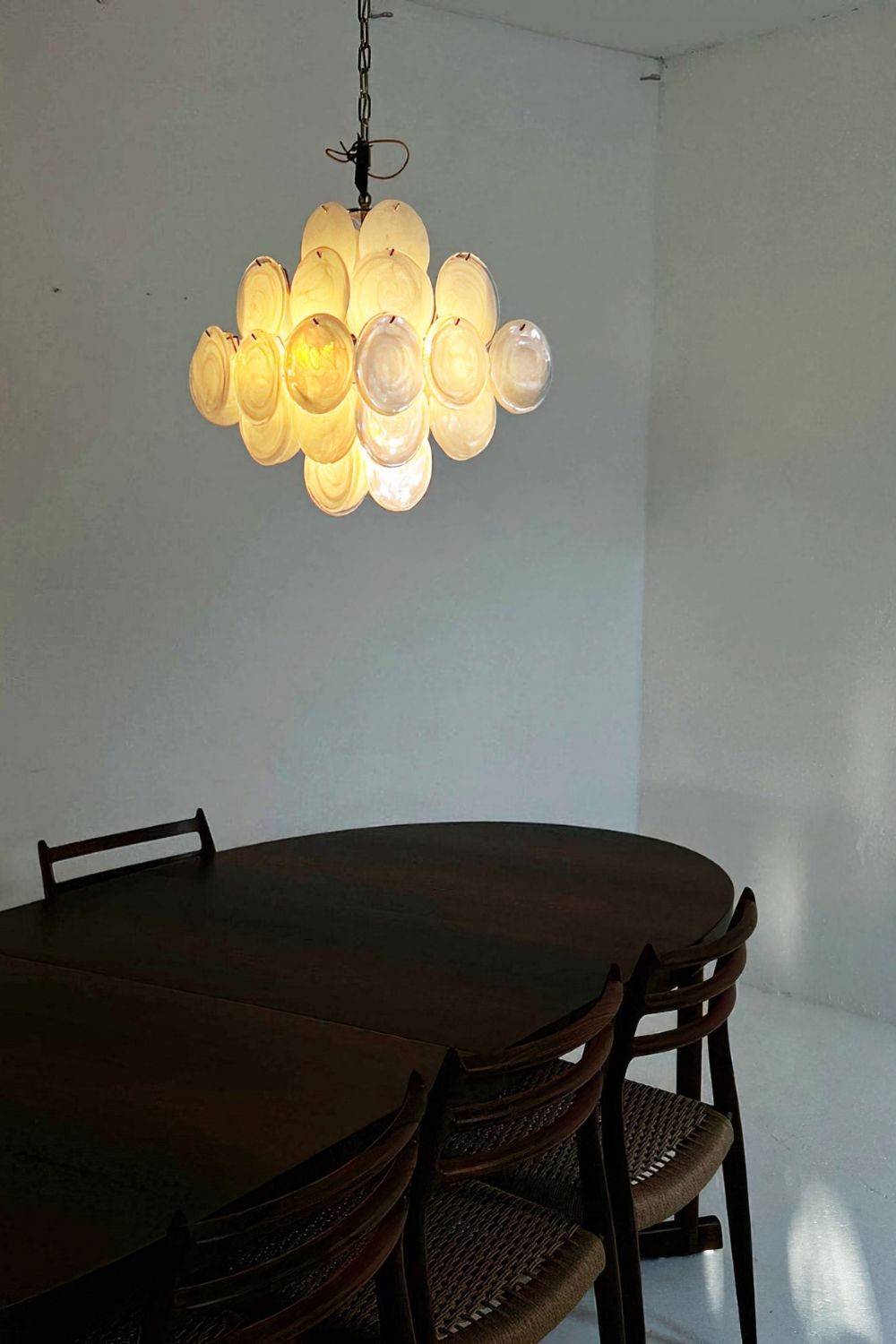 Vintage Art White Glass Disks Chandelier - view 4 | everlamps