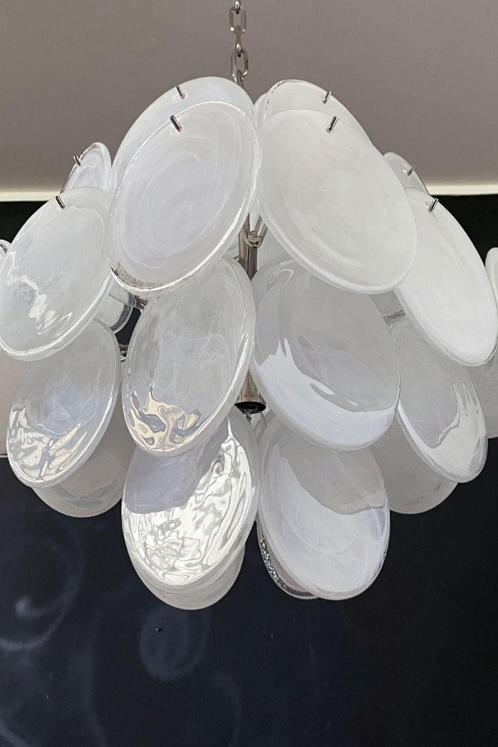 Vintage Art White Glass Disks Chandelier - view 12 | everlamps