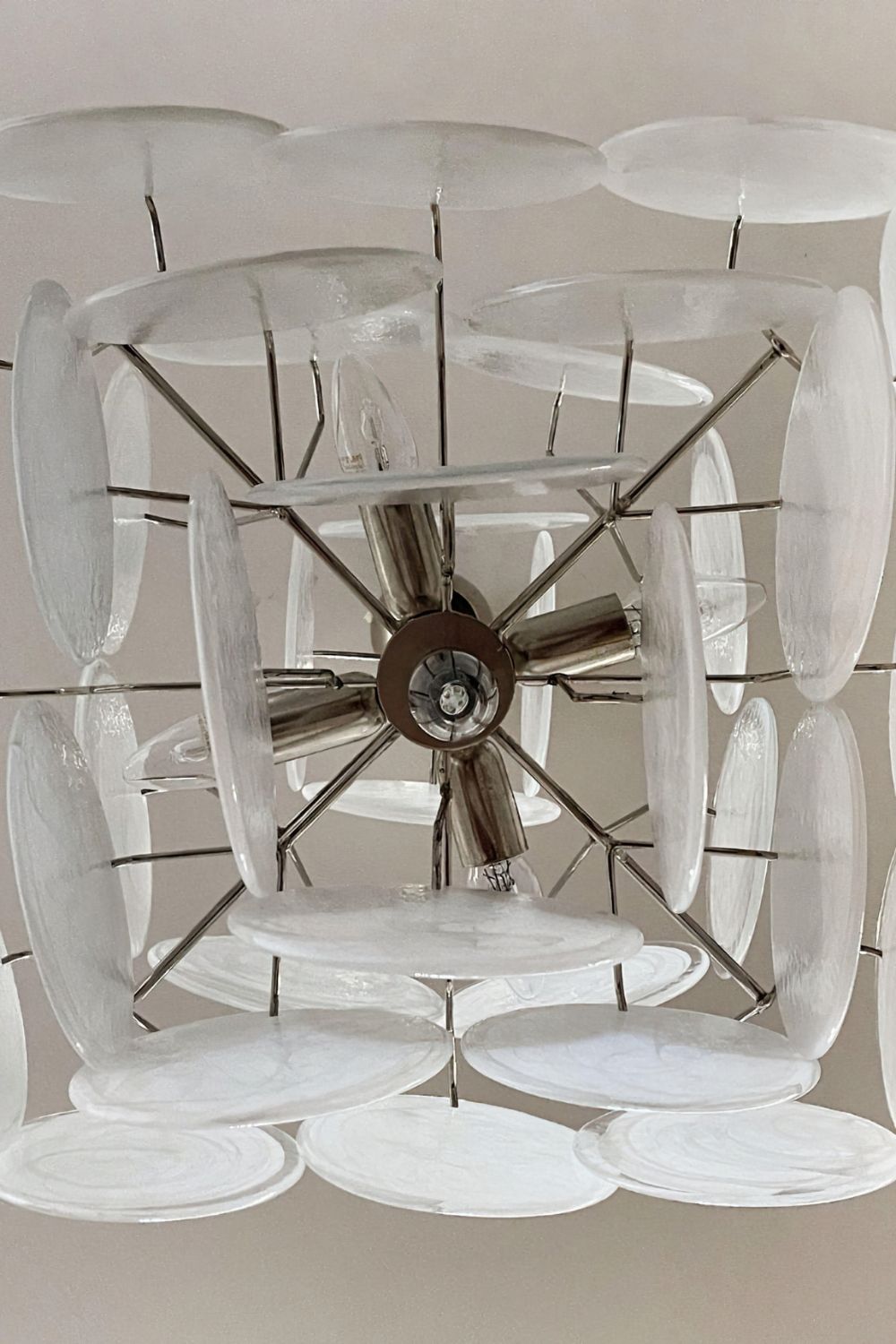 Vintage Art White Glass Disks Chandelier - view 16 | everlamps