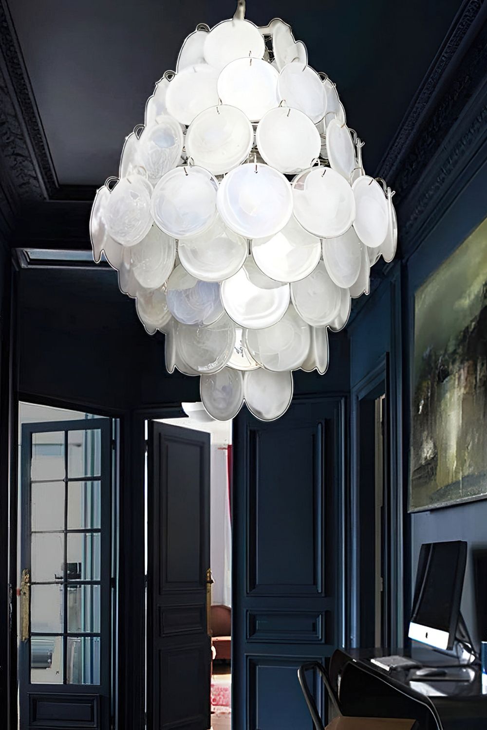 Wonderful Vintage Art White Discs Chandelier - view 4 | everlamps