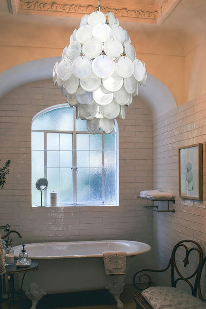 Wonderful Vintage Art White Discs Chandelier - view 3 | everlamps