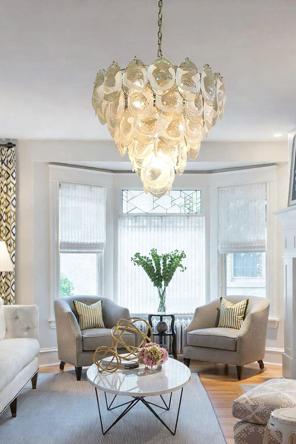 Art White and Clear Oval Glass Chandelier - view 6 | everlamps